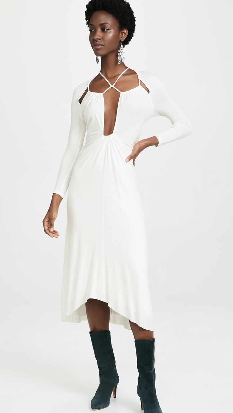 Isabel Marant Jadessi White Viscose Long Sleeve Midi Dress FR 34 US 2